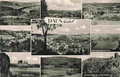 AK / Ansichtskarte Daun Vulkaneifel Rheinland-Pfalz Panorama Gemuendener Maar Schalkenmehrener Maar Weinfelder Maar Burgen
