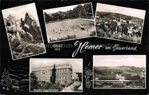 AK / Ansichtskarte Hemer NRW Felsenmeer Freibad Panorama Klinik Panzer-Kaserne