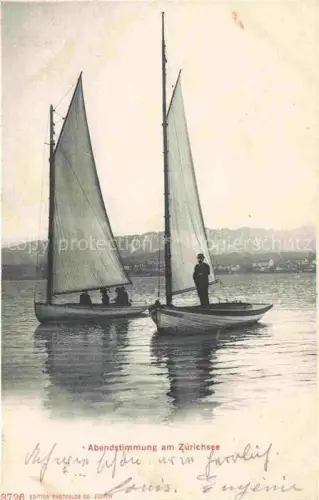 AK / Ansichtskarte Zuerichsee ZH Abendstimmung am See Segelboote