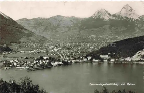 AK / Ansichtskarte Brunnen  SZ Panorama Brunnen Ingenbohl Schwyz Blick gegen Mythen