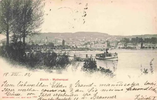 AK / Ansichtskarte ZueRICH  ZH Mythenquai Bootsanleger Dampfer