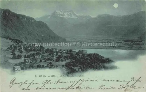 AK / Ansichtskarte Glion  VD Vue générale et la Dent-du-Midi au clair de lune