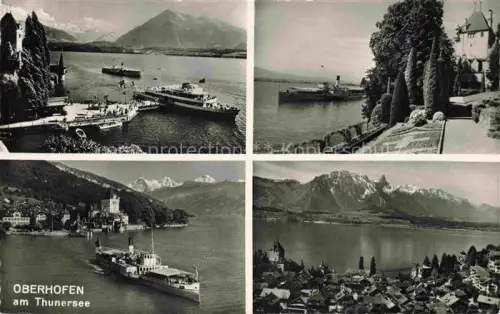 AK / Ansichtskarte Oberhofen Thunersee BE Panorama Anleger Faehre Promenade Alpenblick