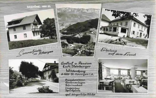 AK / Ansichtskarte St Georgen Attergau Traunviertel AT Gasthof Pension Steinberger Wildenhag Panorama Alpenblick Luftaufnahme