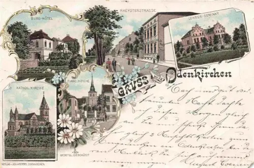 AK / Ansichtskarte Odenkirchen Rheydt Moenchengladbach Burg Hotel Rheydterstrasse Lehrer Seminar Kath Kirche Ev Kirche