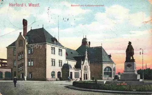 AK / Ansichtskarte HERFORD Bahnhof mit Kurfuerstendenkmal