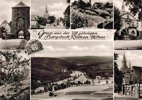 AK / Ansichtskarte Ruethen Moehne 750jaehrige Bergstadt Hochtor Kirche Landschaft Altes Rathaus Fachwerkhaeuser Panorama