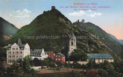 AK / Ansichtskarte Bornhofen Kamp Rhein Rheinland-Pfalz Ansicht mit Ruinen Sternberg und Liebenstein Die feindlichen Brueder