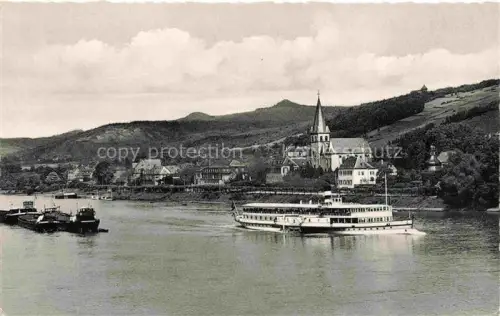 AK / Ansichtskarte Unkel Rhein Panorama Blick ueber den Rhein Frachtkahn Faehre Kirche