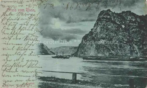AK / Ansichtskarte Loreley Lorelei Sankt Goarshausen Rheinland-Pfalz Uferpartie am Rhein Blick zum Loreley Felsen