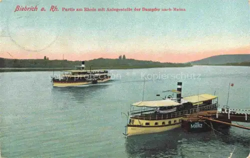 AK / Ansichtskarte Biebrich  Rhein WiIESBADEN Hessen Partie am Rhein mit Anlegestelle der Dampfer nach Mainz