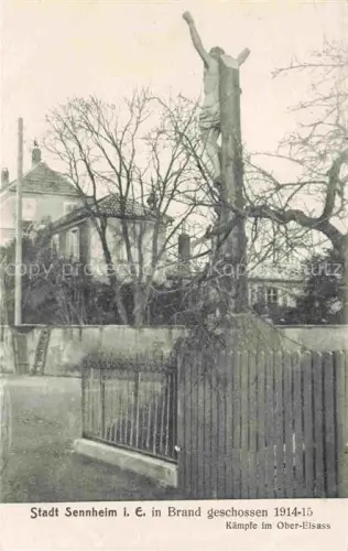 AK / Ansichtskarte Sennheim Cernay Mulhouse Thann 68 Haut-Rhin INRI Kreuz in Brand geschossen 1. Weltkrieg