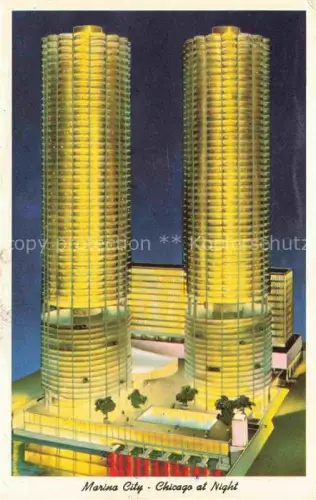 AK / Ansichtskarte CHICAGO  Illinois USA Twin Towers Marina City at night Illustration