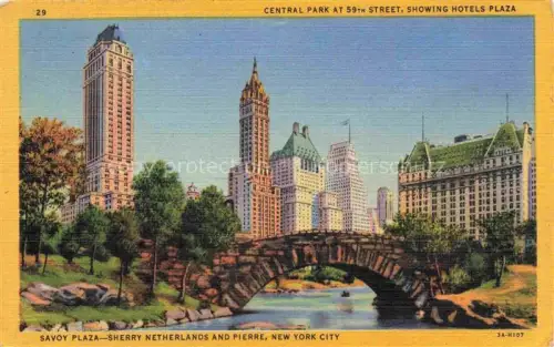 AK / Ansichtskarte NEW YORK City USA Savoy Plaza Sherry Netherlands and Pierre Central Park Hotels Plaza Illustration