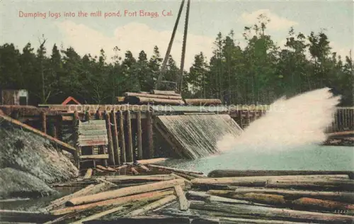 AK / Ansichtskarte Fort Bragg California USA Dumping logs into the mill pond