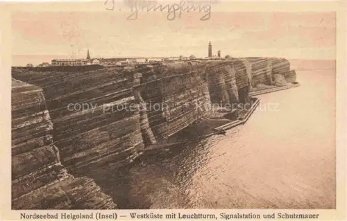 AK / Ansichtskarte HELGOLAND Insel Schleswig-Holstein Westkueste mit Leuchtturm Signalstation und Schutzmauer Fliegeraufnahme