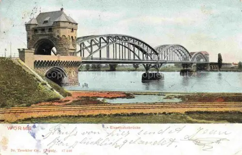 AK / Ansichtskarte WORMS Rhein Eisenbahnbruecke