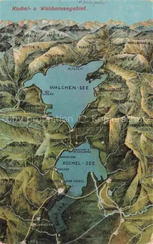 AK / Ansichtskarte Walchensee Kochel See Bayern Panoramakarte mit Kochelsee