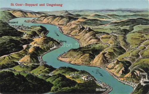 AK / Ansichtskarte St Goar Rhein Panoramakarte mit Boppard