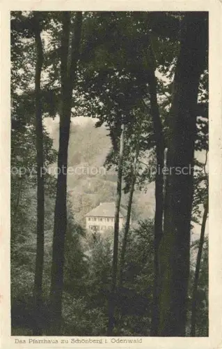 AK / Ansichtskarte Schoenberg Odenwald Bensheim Hessen Waldpartie Blick zum Pfarrhaus Feldpost