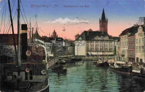 AK / Ansichtskarte Koenigsberg Ostpreussen Kaliningrad RU Hafenpartie am Kai Pruefstempel