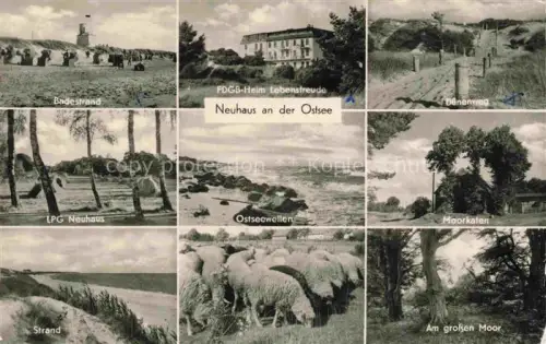 AK / Ansichtskarte Neuhaus Ostseebad Dierhagen Badestrand FDGB Heim Lebensfreude Duenenweg LPG Neuhaus Ostseewellen Moorkaten Strand Am grossen Moor