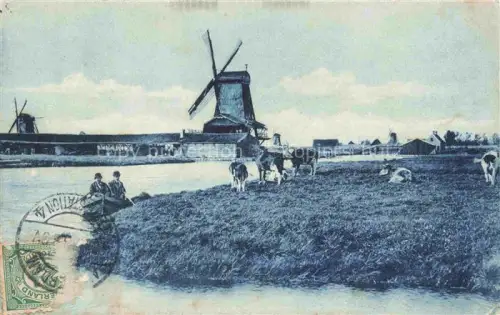 AK / Ansichtskarte Koog aan de Zaan Noord-Holland NL Landscape with cattle Windmuehle Blue Delft Cards Picturial Holland Serie No. I No. 3