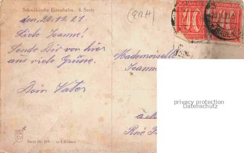 AK / Ansichtskarte ULM  Donau Auf de schwaebische Eisebahne Lied Karikaturen Schwaebische Eisenbahn 4. Serie Kuenstlerkarte