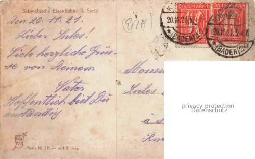 AK / Ansichtskarte RAVENSBURG  Wuerttemberg BW Auf de schwaebische Eisebahne Lied Karikaturen Schwaebische Eisenbahn 4. Serie Kuenstlerkarte