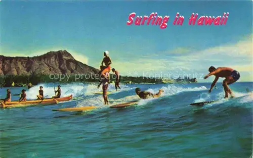 AK / Ansichtskarte Hawaii Island Hawaii USA Sport of Kings Surfing at the beach of Waikiki