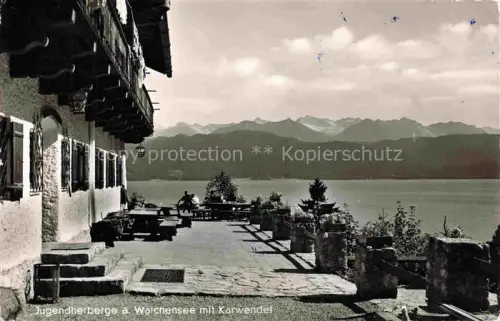 AK / Ansichtskarte Walchensee Kochel See Bayern Jugendherberge am Walchensee mit Karwendel