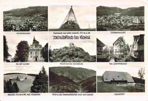 AK / Ansichtskarte Waldkirch Breisgau Elztal Baden BW Panorama Pyramide auf dem Kandel Kirche Kastelburg Gewerbekanal Berghotel Kandel Simonswaeldertal Kandelhof