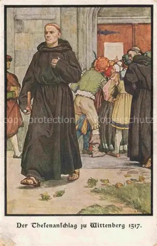AK / Ansichtskarte WITTENBERG  Lutherstadt Sachsen-Anhalt Der Thesenanschlag zu Wittenberg 1517 Kuenstlerkarte nach einem Aquarell-Lichtdruck von Prof. Arthur Kampf