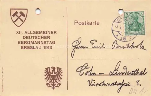 AK / Ansichtskarte Breslau WROCLAW PL XII Allgemeiner Bergmannstag Breslau 1913