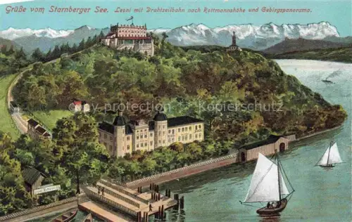 AK / Ansichtskarte Starnbergersee Starnberg Bayern Leoni mit Drahtseilbahn nach Rottmannshoehe und Gebirgspanorama