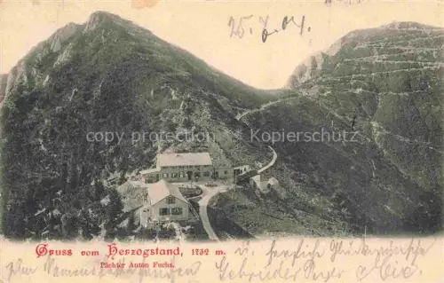 AK / Ansichtskarte Herzogstand 1738m Kochel See Oberbayern Panorama mit Herzogstandhaus