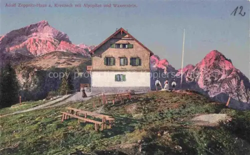 AK / Ansichtskarte Adolf Zepperitzhaus 1652m Garmisch-Partenkirchen bayern am Kreuzeck mit Alpspitze und Waxenstein