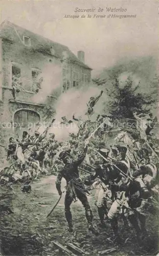 AK / Ansichtskarte WATERLOO  Bruessel Brussels BRUXELLES Belgie Attaque de la Ferme d'Hougoumont Dessing Kuenstlerkarte