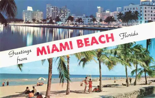 AK / Ansichtskarte Miami Beach Florida USA Night Scene Coconut Palms along the beach