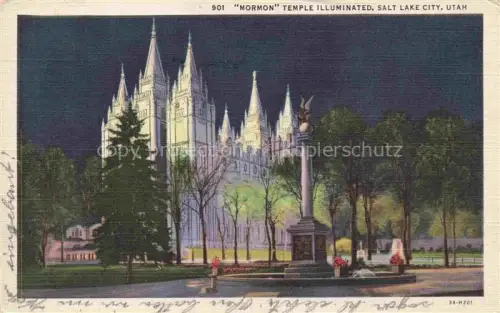 AK / Ansichtskarte Salt Lake City Utah USA Mormon Temple illuminated Illustration