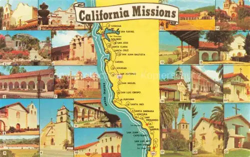 AK / Ansichtskarte SAN DIEGO California USA Historic El Camino Real The King's Highway California Missions Map