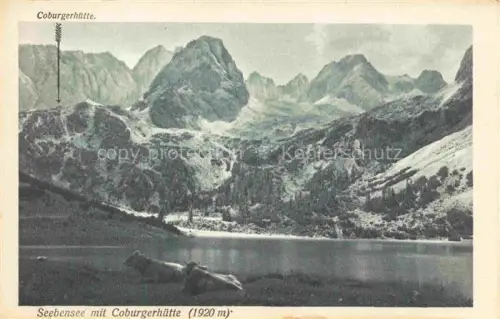 AK / Ansichtskarte Coburgerhuette 1920m Koburgerhuette Mieminger Plateau Tirol AT Seebensee mit Blick gegen Berghuette Gebirgspanorama Mieminger Kette