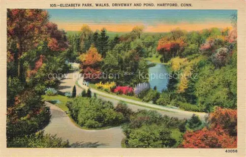 AK / Ansichtskarte Hartford Connecticut USA Elizabeth Park Walks Drivewand and Pond Illustration