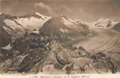AK / Ansichtskarte Aletschhorn 4195m Finsteraarhorn VS et Jungfrau vus d l'Eggishorn