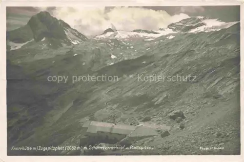 AK / Ansichtskarte Knorrhuette 2051m Zugspitzplatt Garmisch-Partenkirchen Bayern mit Schneefernerkopf und Plattspitze