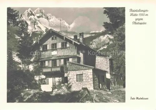 AK / Ansichtskarte Raintalangerhuette 1370m Zugspitzplatt Garmisch-Partenkirchen Bayern mit Plattspitze