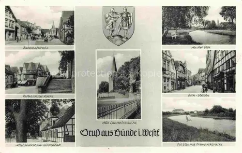 AK / Ansichtskarte BueNDE  Westfalen NRW Strassenpartien An der Else Kirche Bismarckbruecke