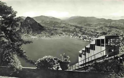 AK / Ansichtskarte LUGANO Lago di Lugano TI Con il Salvatore visti da Bre 