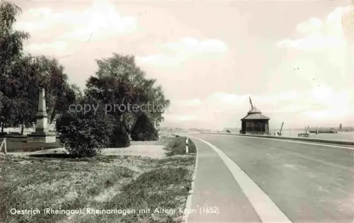 AK / Ansichtskarte Oestrich -Winkel Rheingau Hessen Rheinanlagen mit Altem Kran Denkmal
