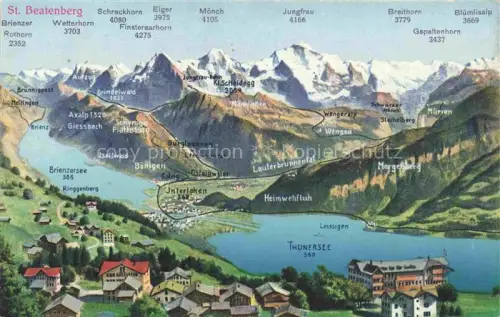 AK / Ansichtskarte St Beatenberg BE Panoramakarte mit Interlaken Brienzersee und Thunersee